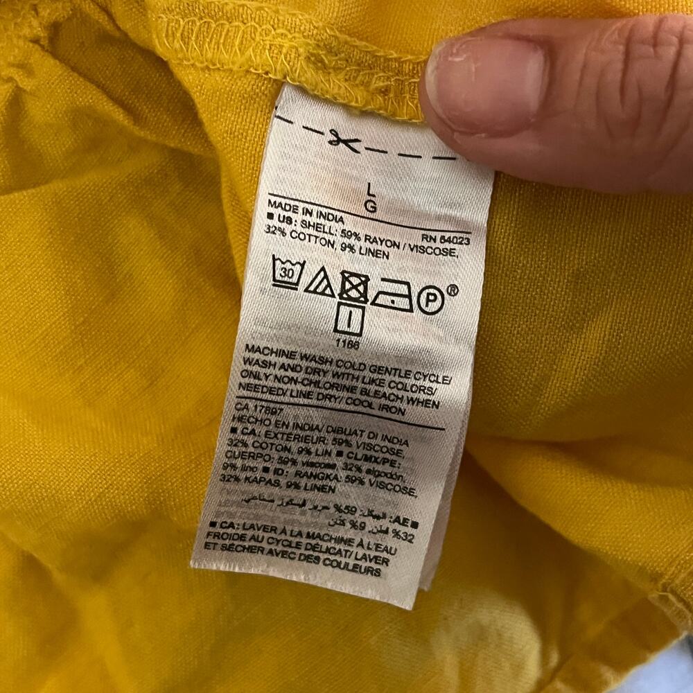 Old Navy Blouse Large Yellow Linen Blend Women's Peplum Tie Neck Boho - Picture 4 of 6